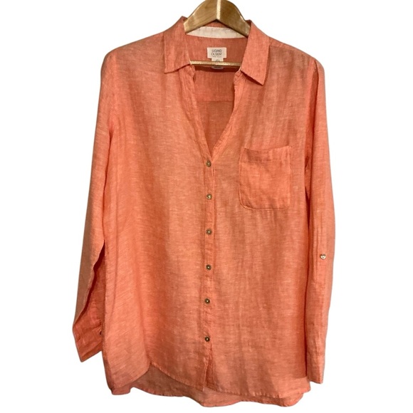Sigrid Olsen 100% Linen Shirt Women L Button Up Peach Long Sleeve Minimalist - Picture 5 of 6